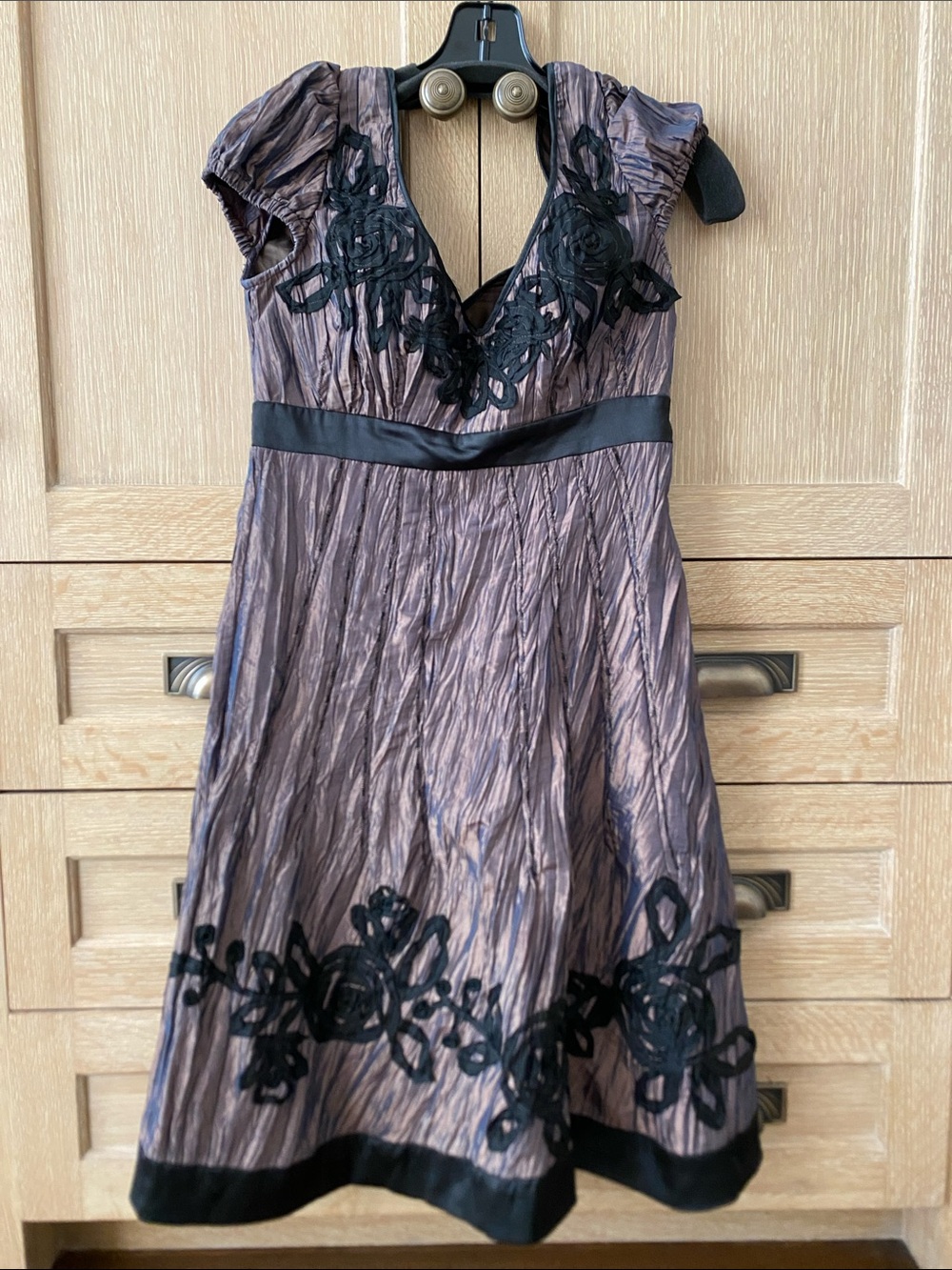 Sue Wong Purple Midi Dress with Black Appliqué